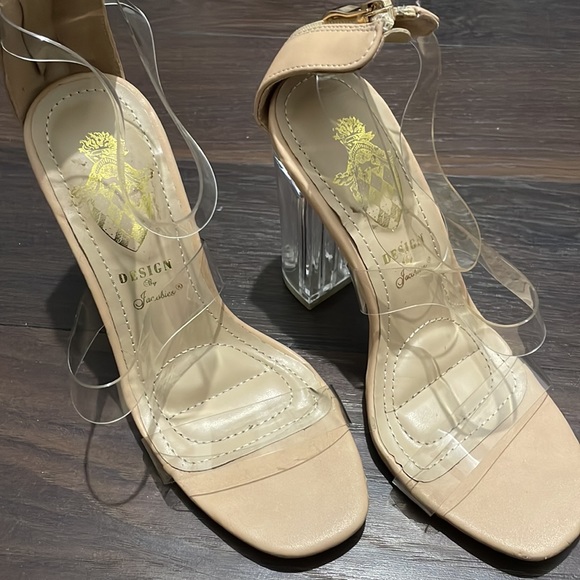 Clear Strap Ankle Block Heels- Nude - Picture 2 of 5